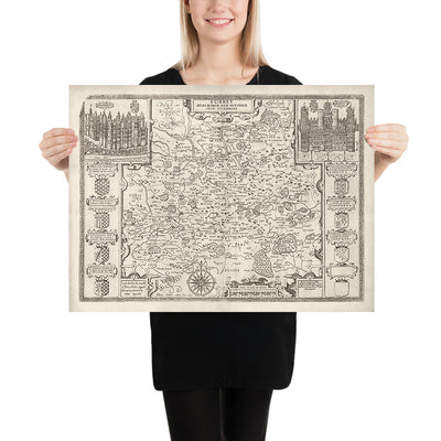 Old Map of Surrey in 1611 by John Speed - Woking, Guildford, Croydon, Richmond, London
