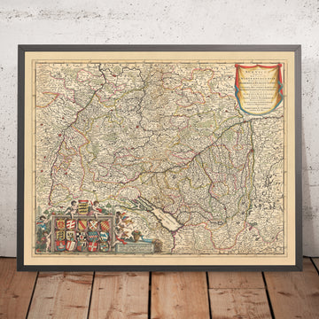 Alte Karte des Schwäbischen Kreises von Visscher, 1690: Stuttgart, Mannheim, Augsburg, Karlsruhe, Straßburg 