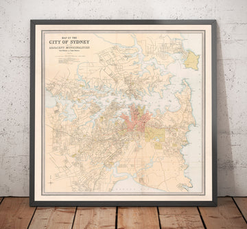 Mapa antiguo de Sydney en 1890 por Bartolomé: Port Jackson, Potts Point, río Parramatta, Botany Bay, Darling Point