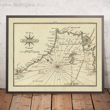 Old Bay of Marseille, France Nautical Chart by Heather, 1802: Les Îles, Military Installations