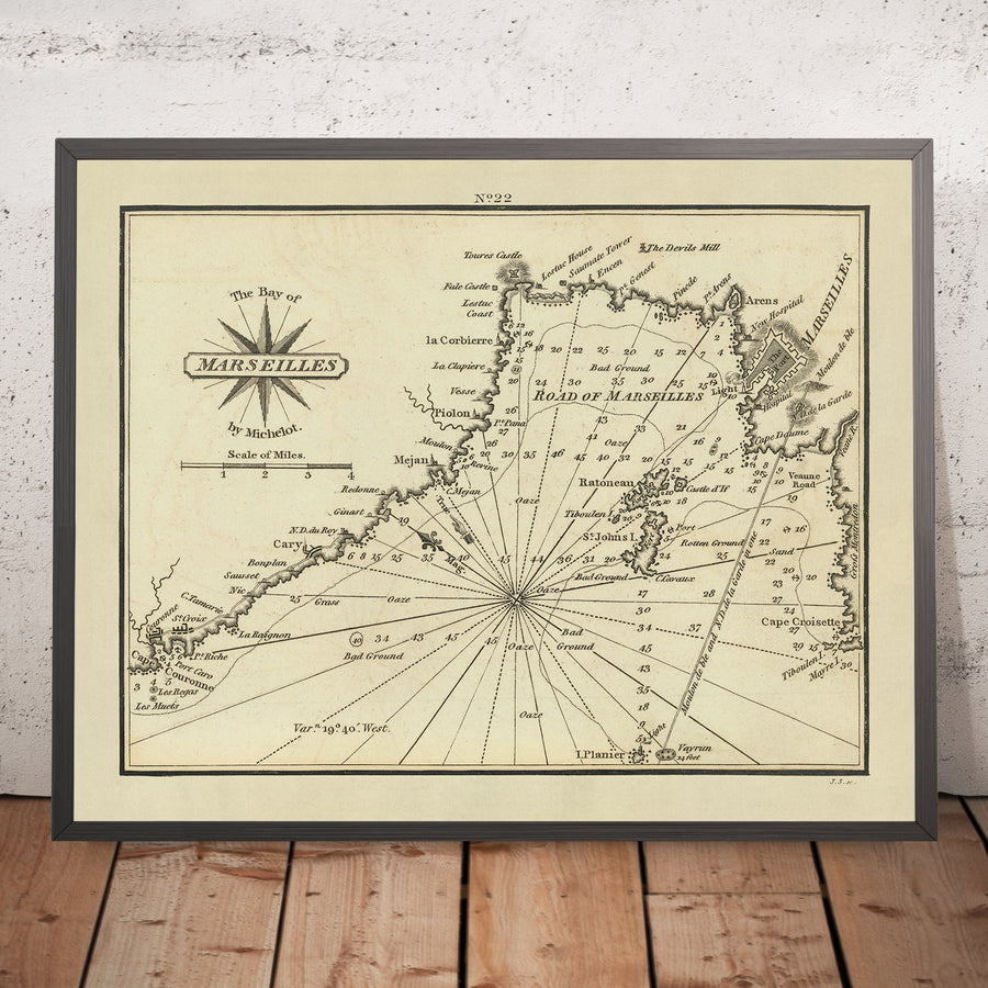 Ancien Bay de Marseille, France Carte Nautique par Heather, 1802 : Les Îles, Installations Militaires 