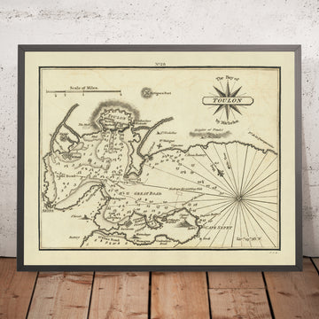 Old Bay of Toulon Nautical Chart by Heather, 1802: Fortifications, Soundings, Military Installations