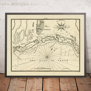 Carta Náutica de la Entrada Vieja de Venecia por Heather, 1802: Mar Adriático, Arsenal Veneciano, Islas 