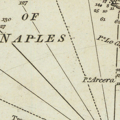 Ancienne carte marine du golfe de Naples par Heather, 1802 : Pompéi, Capri, côte amalfitaine