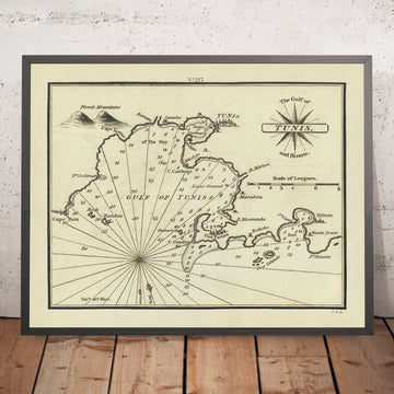 Vecchia carta nautica del Golfo di Tunisi di Heather, 1802: Tunisia, Biserte, Porto Farina 