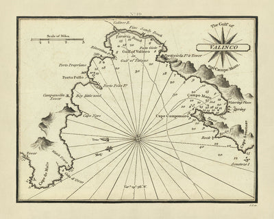 Alte Seekarte des Golfs von Valinco von Heather, 1802: Valinco, Campo Moro, Porticciola-Turm
