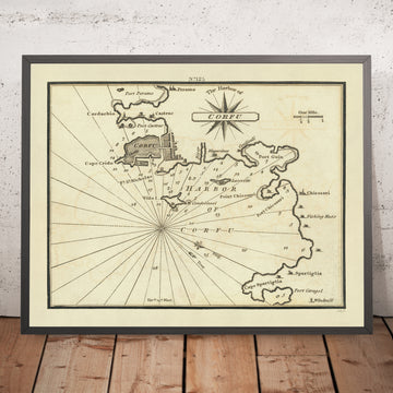 Old Corfu Harbor Nautical Chart by Heather, 1802: Venetian Fortresses, Strategic Maritime Routes