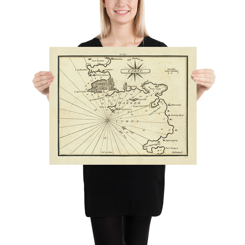 Ancien plan nautique du port de Corfou par Heather, 1802 : Forteresses vénitiennes, Routes maritimes stratégiques 