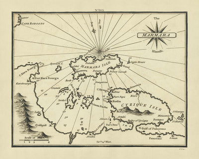 Alte Seekarte der Marmarainseln von Heather, 1802: Dardanellen, Bosporus, antikes Troja