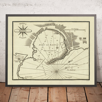 Seekarte des alten Hafens von Bastia von Heather, 1802: Korsika, Tiefenmessungen, Navigationshilfen
