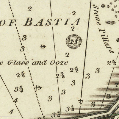 Seekarte des alten Hafens von Bastia von Heather, 1802: Korsika, Tiefenmessungen, Navigationshilfen