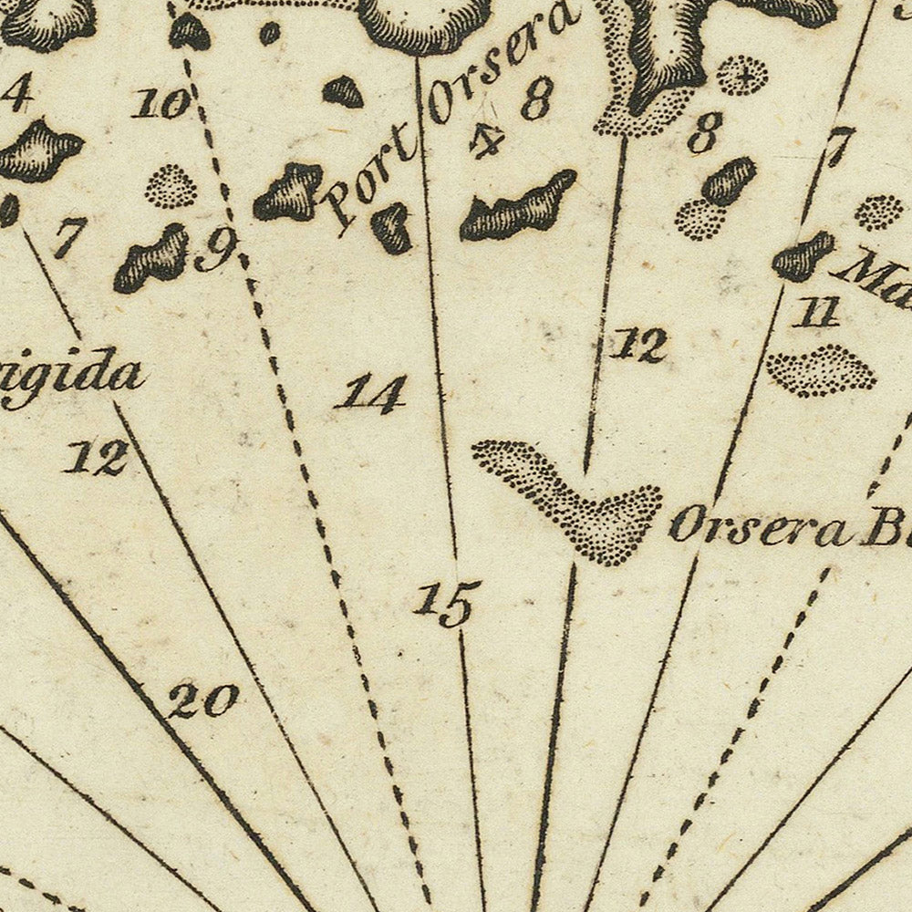 Alte Seekarte der Halbinsel Istrien von Heather, 1802: Rovinj, Poreč, Vrsar