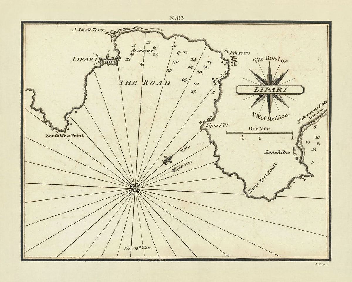 Alte Lipari, Sizilien Seekarte von Heather, 1802: Ankerplätze, Festungen 