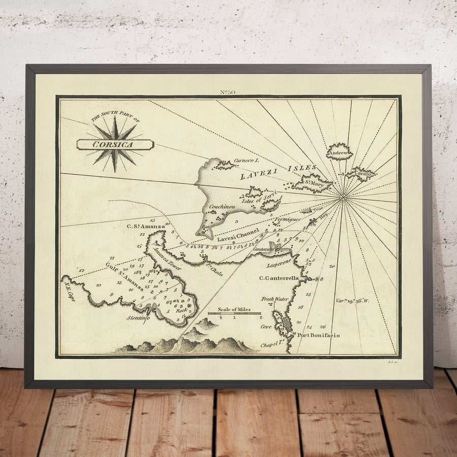 Ancienne carte marine de la Corse par Heather, 1802 : Porto-Vecchio, îles Lavezzi, Bonifacio