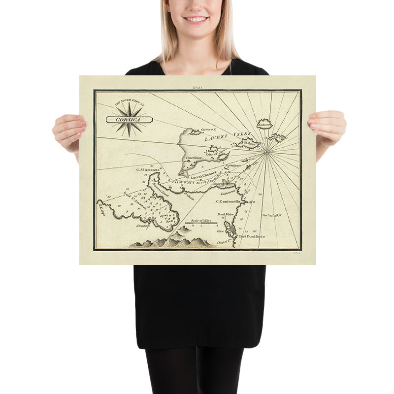 Ancienne carte marine de la Corse par Heather, 1802 : Porto-Vecchio, îles Lavezzi, Bonifacio