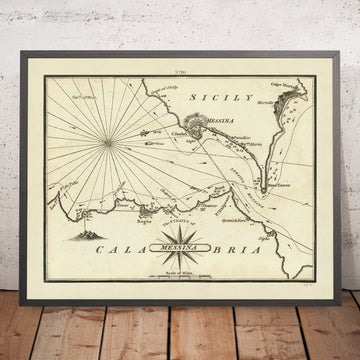 Alte nautische Karte der Straße von Messina von Heather, 1802: Sizilien, Reggio di Calabria, Befestigungen 