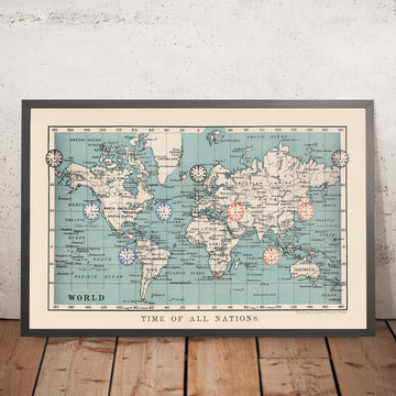 Mappa del Mondo delle Vecchie Fusi Orari di AK Johnston, 1906 