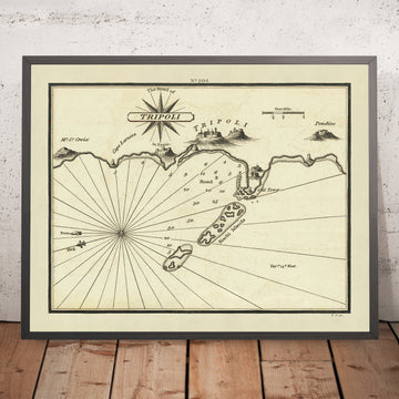 Ancienne carte nautique de Tripoli par Heather, 1802 : Liban, Syrie, détails côtiers, forts 