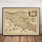 Old Map of Ancient Tuscany by Jansson, 1652: Etruscan City-States, Lazio, Umbria, Roman Settlements & Roads, Apennines, Arno River
