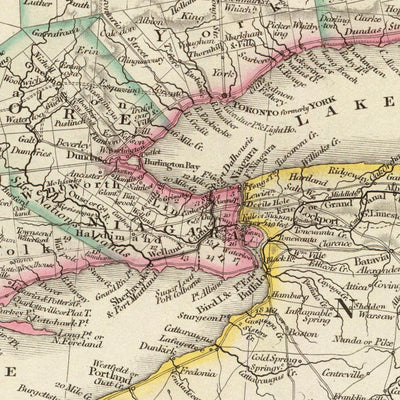 Old Map of Upper Canada (Ontario) & Great Lakes by Arrowsmith, 1844: Toronto, Niagara, Buffalo