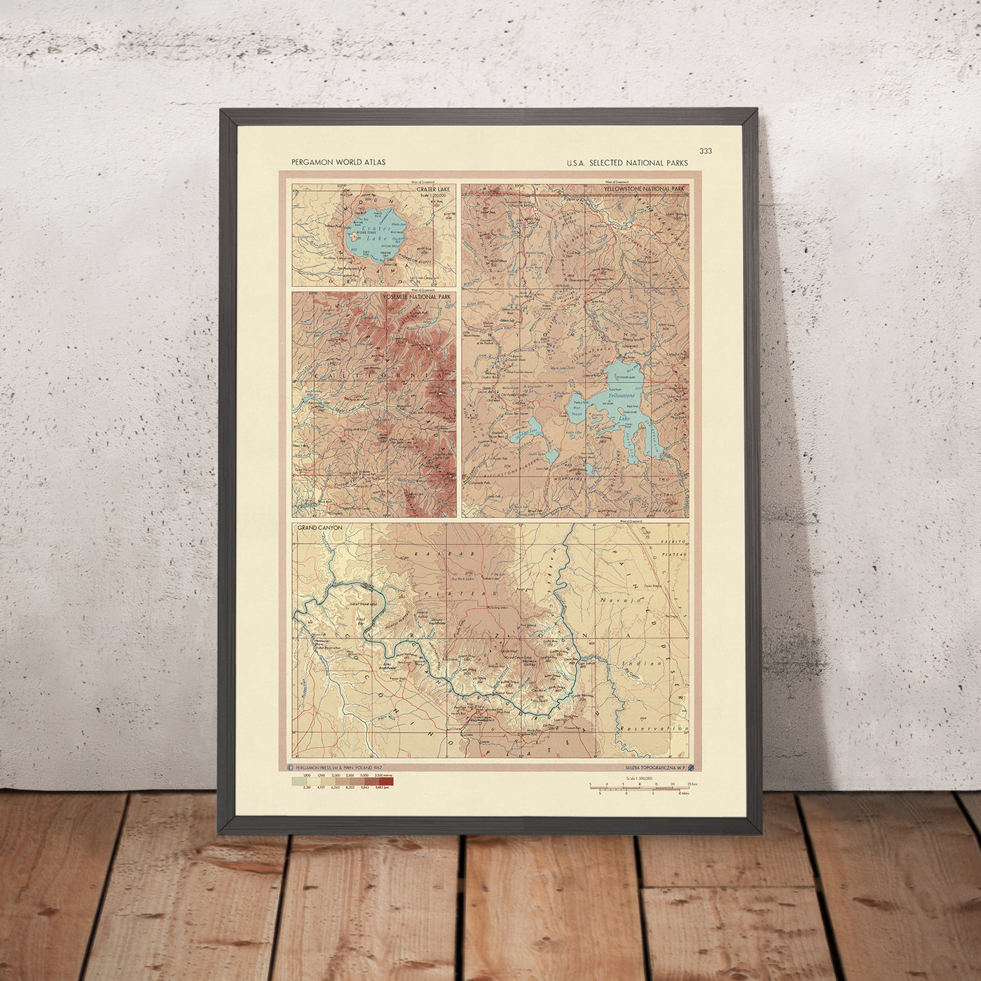 Alte Karte der USA, 1967: Yellowstone, Grand Canyon, Yosemite, Mississippi River, Mondlandung