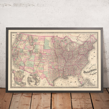 Ancienne carte rare du comté des États-Unis par GW Colton, 1874 