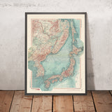 Ancienne carte de l'Extrême-Orient, 1967 - Péninsule coréenne, Japon, URSS, Sakhaline, Chine 