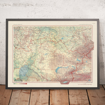 Ancienne carte du Kazakhstan, 1967 : Almaty, Karaganda, Shymkent, lac Balkhach, mer d&