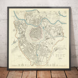 Ancienne carte de Vienne par SDUK en 1887 - Danube, Alte Donau, Graben, Rennweg, église Saint-Charles