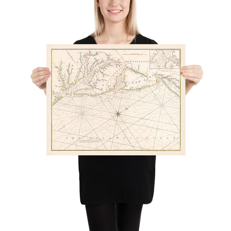 Ancien tableau nautique de la baie de Chesapeake à New York par Heather, 1802 : Virginie, Maryland, côte du New Jersey 