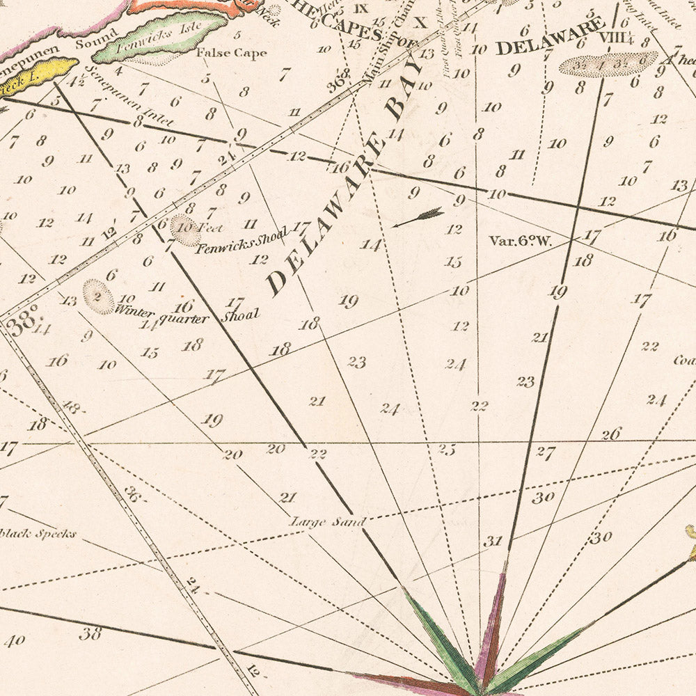 Old Chesapeake Bay to New York Nautical Chart by Heather, 1802: Virginia, Maryland, New Jersey Coast