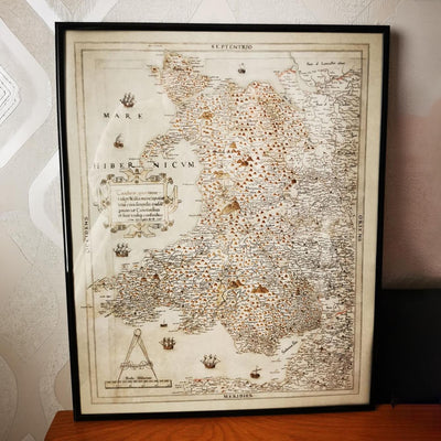 Mapa antiguo de Gales, Cymru de Christopher Saxton en 1580 - primer mapa preciso de Gales