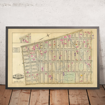 Alte Karte des East Village, New York City, 1879: Tompkins Square, Stuyvesant Park, Dampfeisenbahnen. 