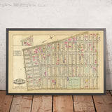 Ancienne carte d'East Village, New York, 1879 : Tompkins Square, Stuyvesant Park, Steam Railways.