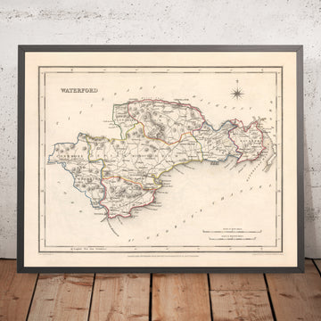 Mappa antica della Contea di Waterford di Samuel Lewis, 1844: Dungarvan, Lismore, Cappoquin, Tramore, Dunmore East 