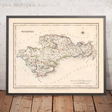 Mapa antiguo del condado de Waterford por Samuel Lewis, 1844: Dungarvan, Lismore, Cappoquin, Tramore, Dunmore East