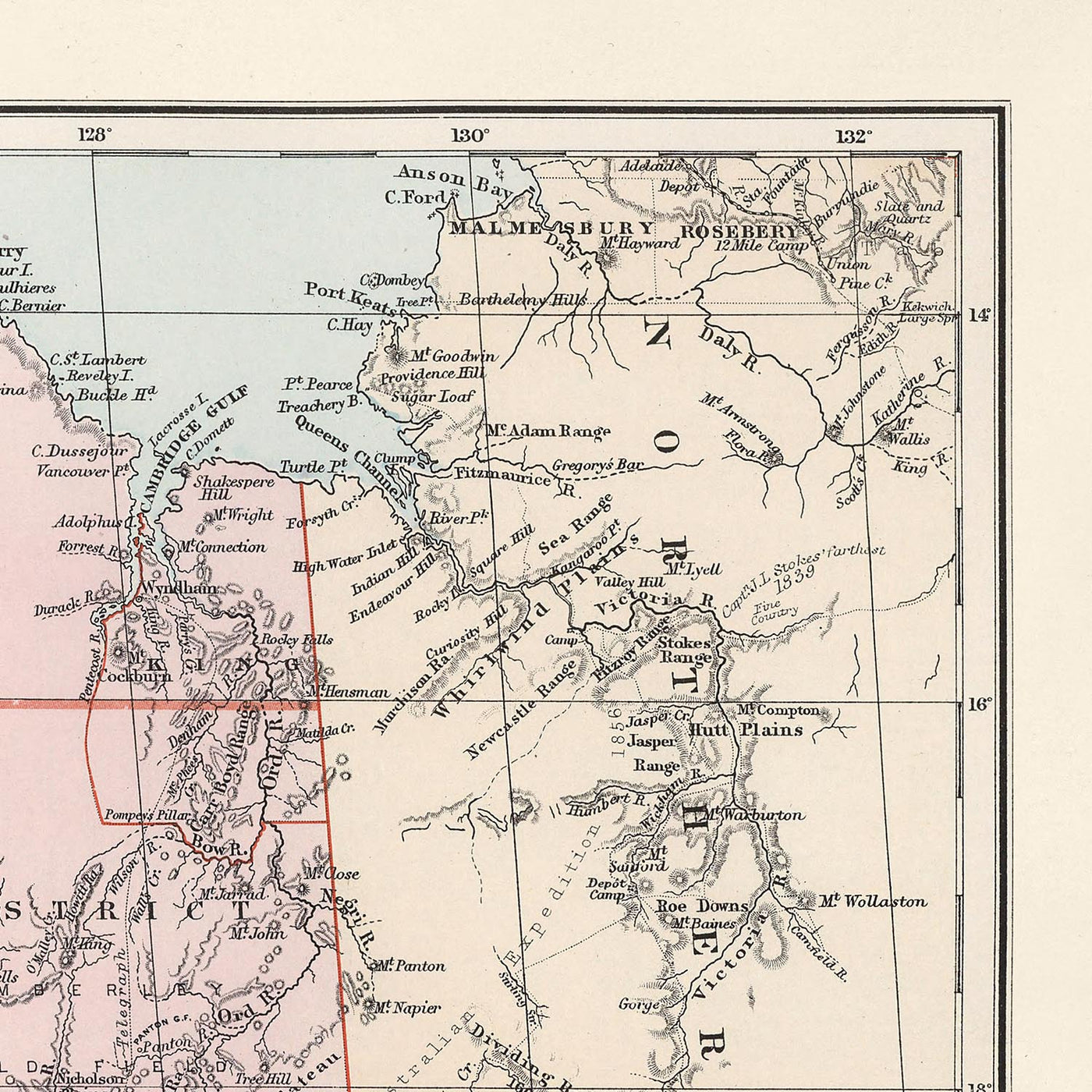 Old Map of Western Australia & the Outback by Edward Stanford, 1904: Perth, Railroads, Explorers' Routes, Great Victoria Desert