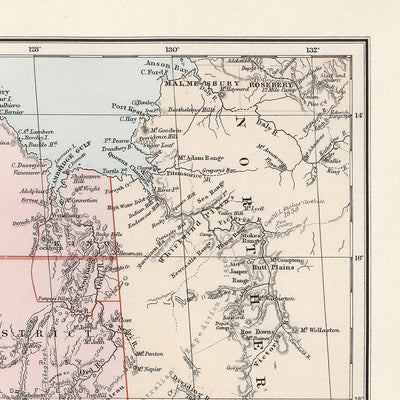 Old Map of Western Australia & the Outback by Edward Stanford, 1904: Perth, Railroads, Explorers' Routes, Great Victoria Desert