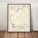 Old Map of Western Australia by Arrowsmith, 1844: Perth, Adelaide, Coastlines, Counties, Discoveries