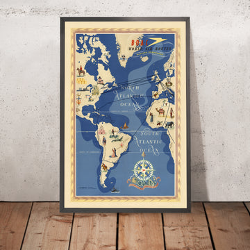 Antica mappa illustrata delle rotte aeree dell&