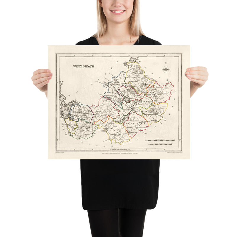 Alte Karte des County Meath von Samuel Lewis, 1844: Navan, Trim, Kells, Athboy, Hügel von Tara 