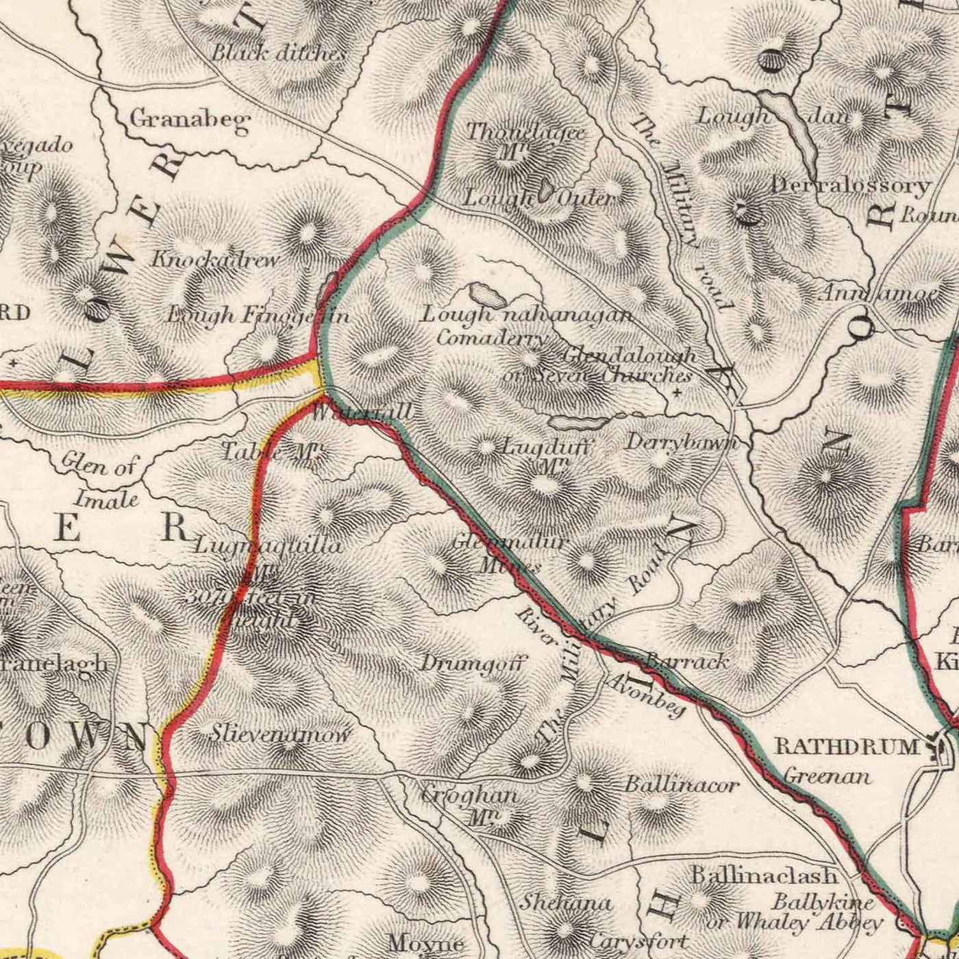 Ancienne carte du comté de Wicklow par Samuel Lewis, 1844 : Bray, Arklow, Baltinglass, Blessington, Glendalough