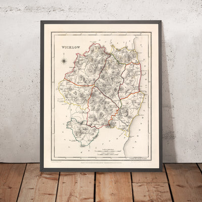 Ancienne carte du comté de Wicklow par Samuel Lewis, 1844 : Bray, Arklow, Baltinglass, Blessington, Glendalough