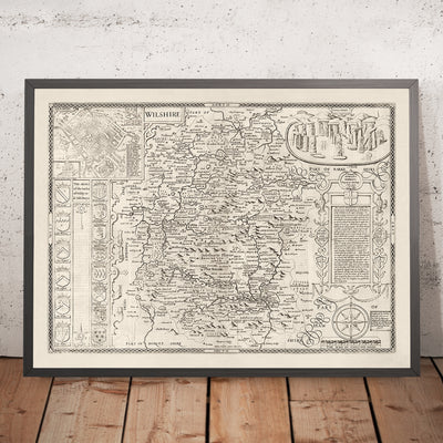 Mapa antiguo de Wiltshire en 1611 por John Speed ​​- Salisbury, Stonehenge, Swindon, Trowbridge