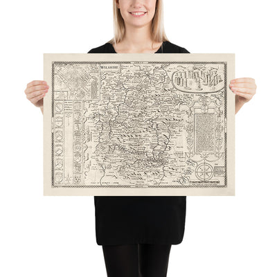 Mapa antiguo de Wiltshire en 1611 por John Speed ​​- Salisbury, Stonehenge, Swindon, Trowbridge
