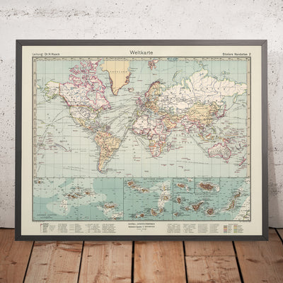 Carte du vieux monde, Weltkarte de Stieler, 1940 : dernière édition de l'Atlas Stieler, représentation politique détaillée, imprimée pendant les derniers mois de la Seconde Guerre mondiale