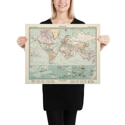 Alte Weltkarte, Weltkarte von Stieler, 1940: Letzte Ausgabe des Stieler-Atlas, detaillierte politische Darstellung, gedruckt in den letzten Monaten des Zweiten Weltkriegs