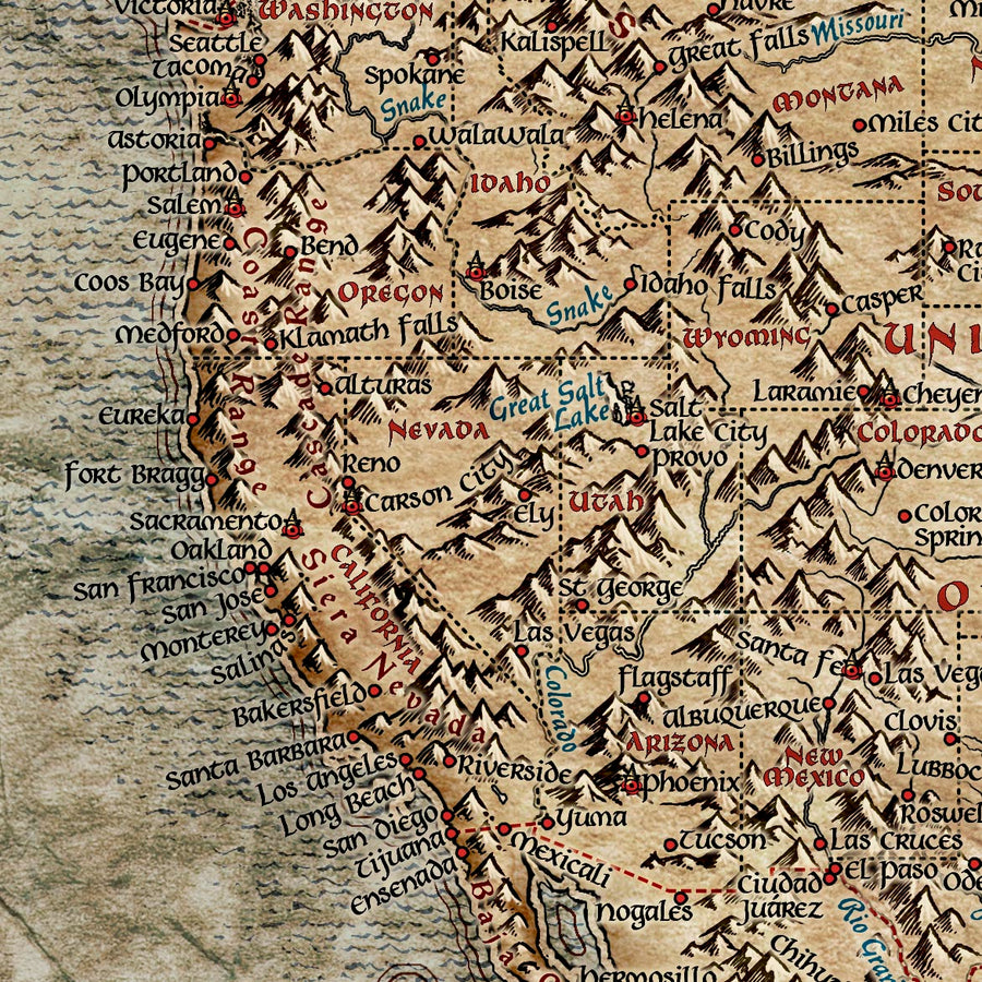 Alter Herr der Ringe-Weltkarte von Ray&Co, 2022: Große Fantasy-Mittelerde-Karte, moderne Länder und Städte 