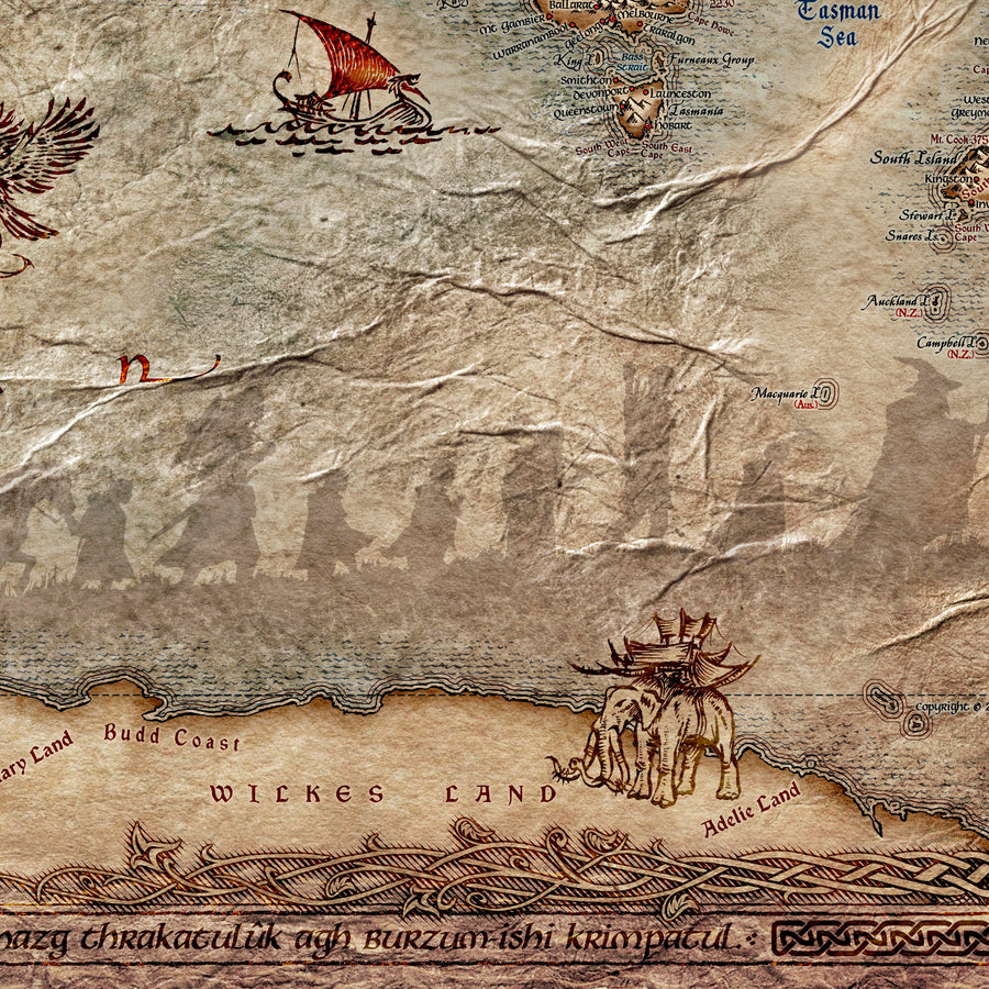 Alter Herr der Ringe-Weltkarte von Ray&Co, 2022: Große Fantasy-Mittelerde-Karte, moderne Länder und Städte 