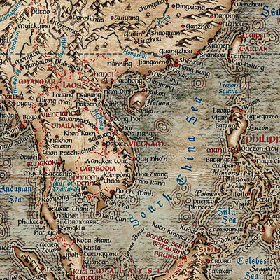 Alte Weltkarte Herr der Ringe Weltkarte, 2022: Fantasy-Stil, detaillierte geografische Merkmale, Vintage-Look